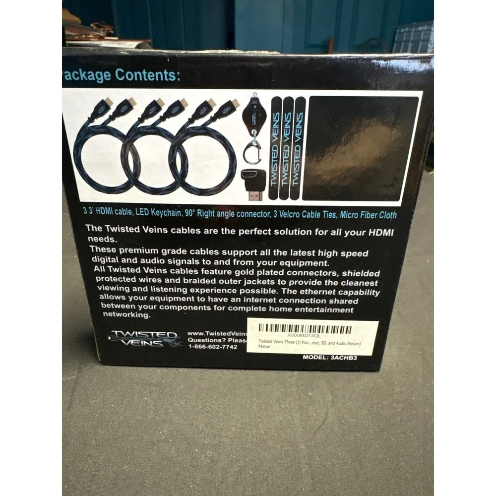 Twisted Veins 3-Pack 3ft High Speed HDMI Cables 4K 1080p 3D with Ethernet 3ACHB3